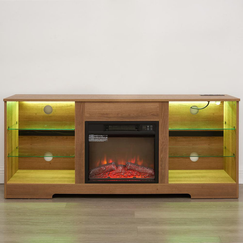 Console TV Stand with Fireplace (Oak)