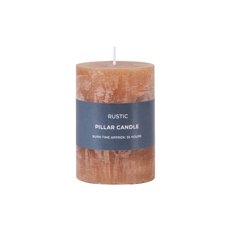 Rustic Slate Unscented Pillar Candle, Browny Orange , 9.50cm x 7cm W x 7cm D