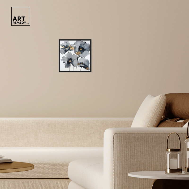 Black Framed Floral Print on Canvas Wall Art, 13" x 13"