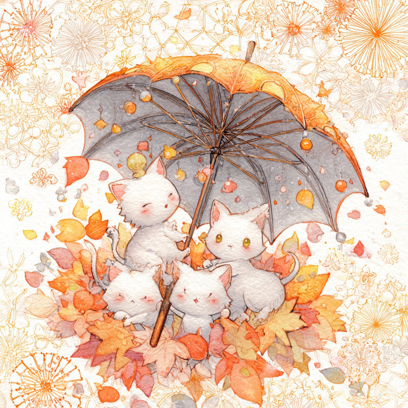 «Autumn Kittens Gathering», art mural sur toile tendue, H 30 po x l 30 po, 1