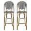 Ensemble de 2 tabourets de bar d'extérieur 29,5 po, bleu marine et blanc, avec cadre en aluminium à imprimé bambou - blanc + bleu + rotin-130191533