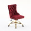 Chaise de bureau moderne avec revêtement en velours rouge vin, boutons tirés à la main, garniture cloutée, grande base en métal fabriquée de coussins à rebond élevé pour plus de stabilité, couleur