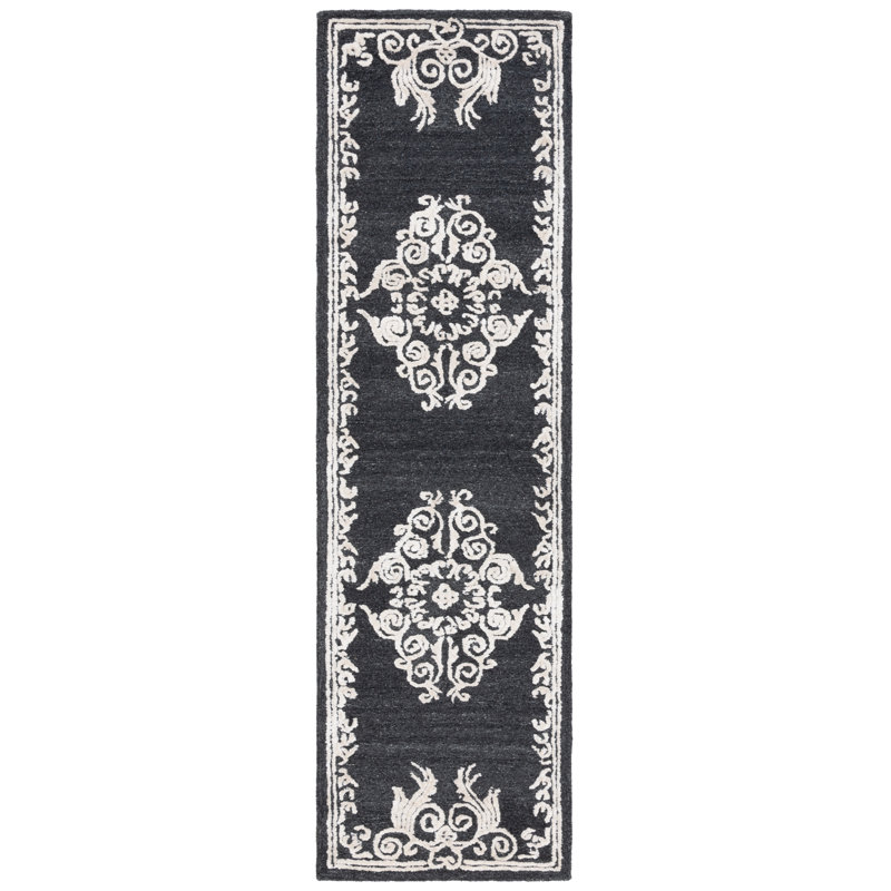 Southshore Hand Tufted Wool Viscose Cotton with Latex Oriental Rug in Ivory/Black, Runner 2'3" x 8'