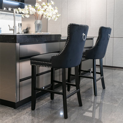 2PC Contemporary Upholstered Accent Stool,Barstools,Bar Chairs,Bar stools with Nailhead Trim