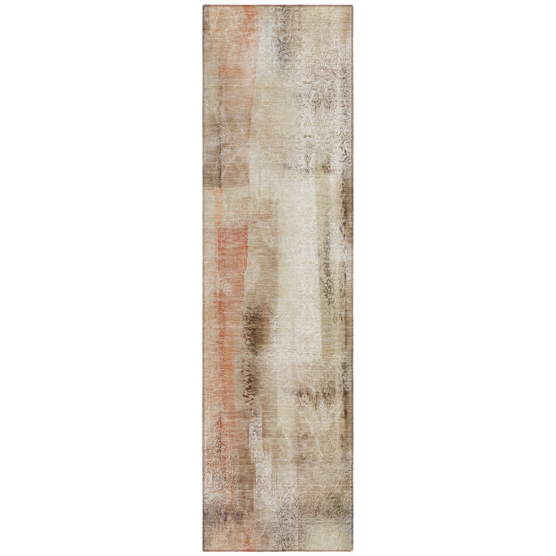 Tapis de couloir d'extérieur 8 pi beige et brun lavable antidérapant