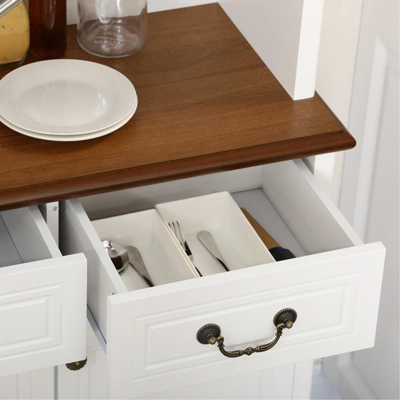 Buffet de cuisine blanc avec 6 portes, 2 tiroirs et 3 tablettes réglables à 3 niveaux