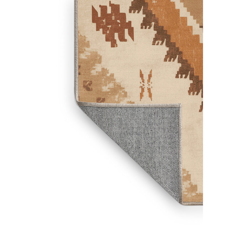 Tapis beige lavable à la machine à motif d'inspiration mondiale Bartow, 2 pi x 3 pi