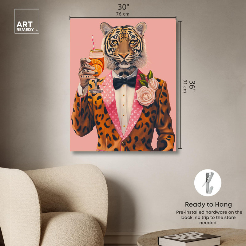 «Tiger Bellini», art mural Glam, H 36 po x l 30 po, Toile tendue