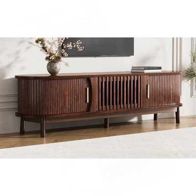 Meuble télé moderne pour téléviseur de 75 po, meuble audio-vidéo en bois avec armoire de rangement, console de télévision pour le salon et la chambre à coucher