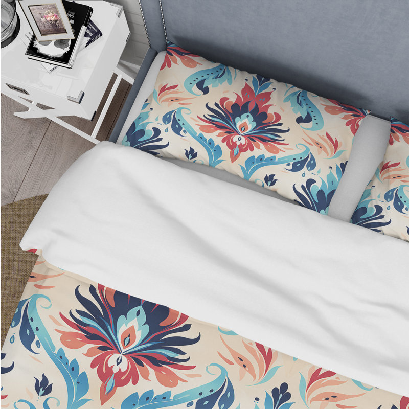 Ensemble de housse de couette rouge et bleu Tribal Ikat Harmony, Housse de couette pour très grand lit et 2 très