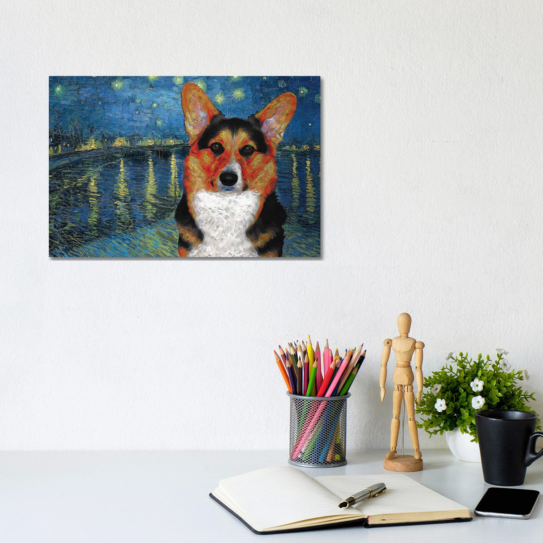 Pembroke Welsh Corgi the Starry Nigh over the Rhone - Wrapped Canvas Art Prints