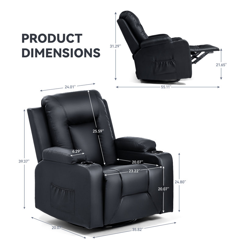 Recliner Sofa Set, Manual Reclining Chair Loveseats with Cup Holders, Chanah Bonded Leather Recliner Sofa Home Theater Seating Suitable for Living Room Furniture