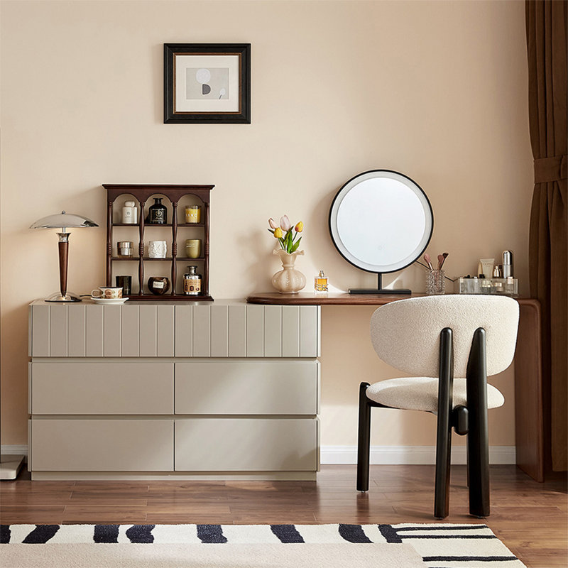 Coiffeuse avec miroir lumineux, 6 tiroirs, 1 chaise