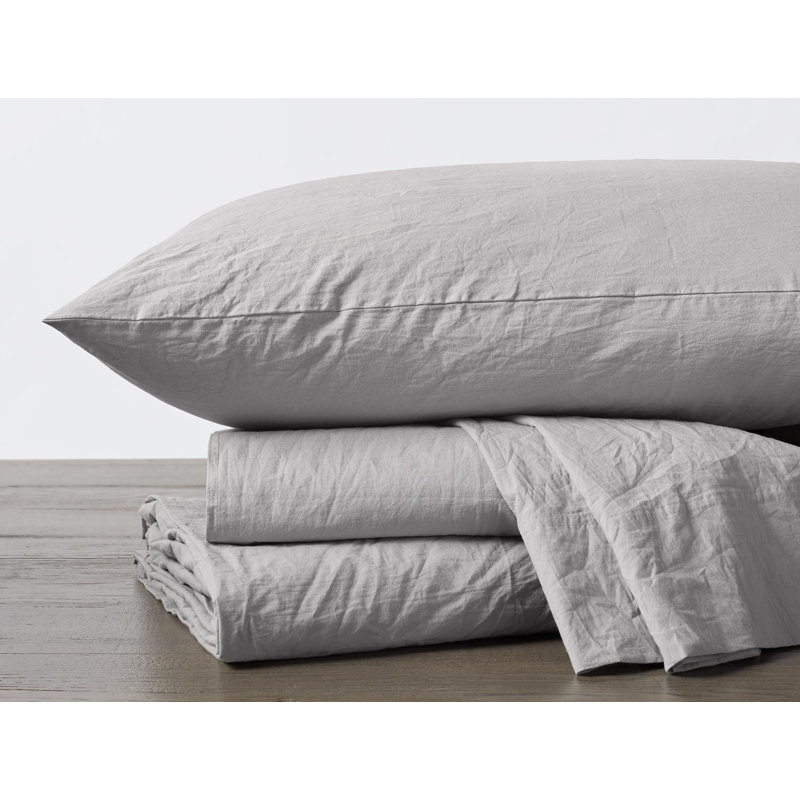 Twin Pewter Organic Cotton Crinkled Percale Sheet Set
