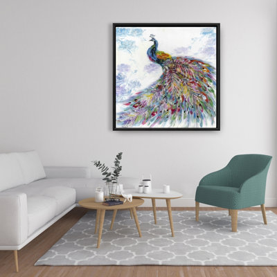 Art sur toile majestueux avec paon majestueux et bleu