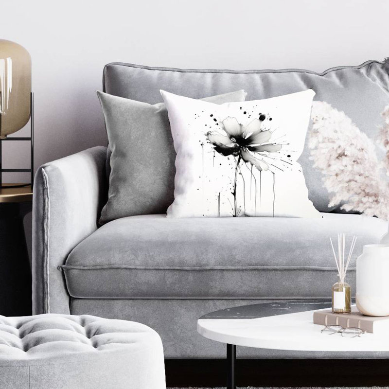 White Minimalist Flowers Pillow | Exploding Flower – Poly Twill Throw Pillow with Insert, Double-Sided Print