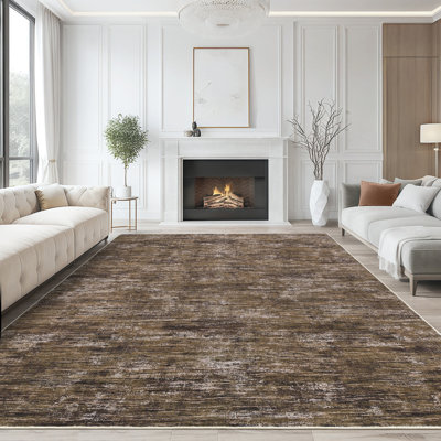 Tapis abstrait moderne antidérapant et antidérapant lavable pour le salon 8 x 10 po pour la chambre à coucher, tapis neutre doux résistant aux taches pour la salle à manger, bureau de la chambre de bébé, brun
