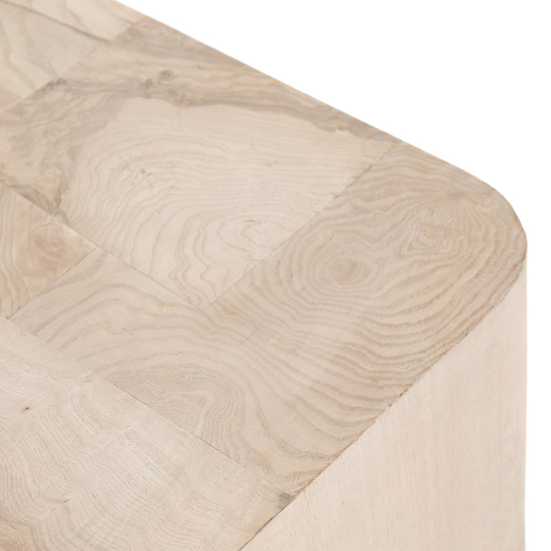 Table de bout à piédestal Ritu, Bois madré blanchi