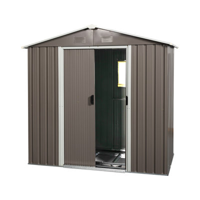 8Ft X 4Ft Outdoor Metal Storage Shed With Window And Metal Foundation,Gray