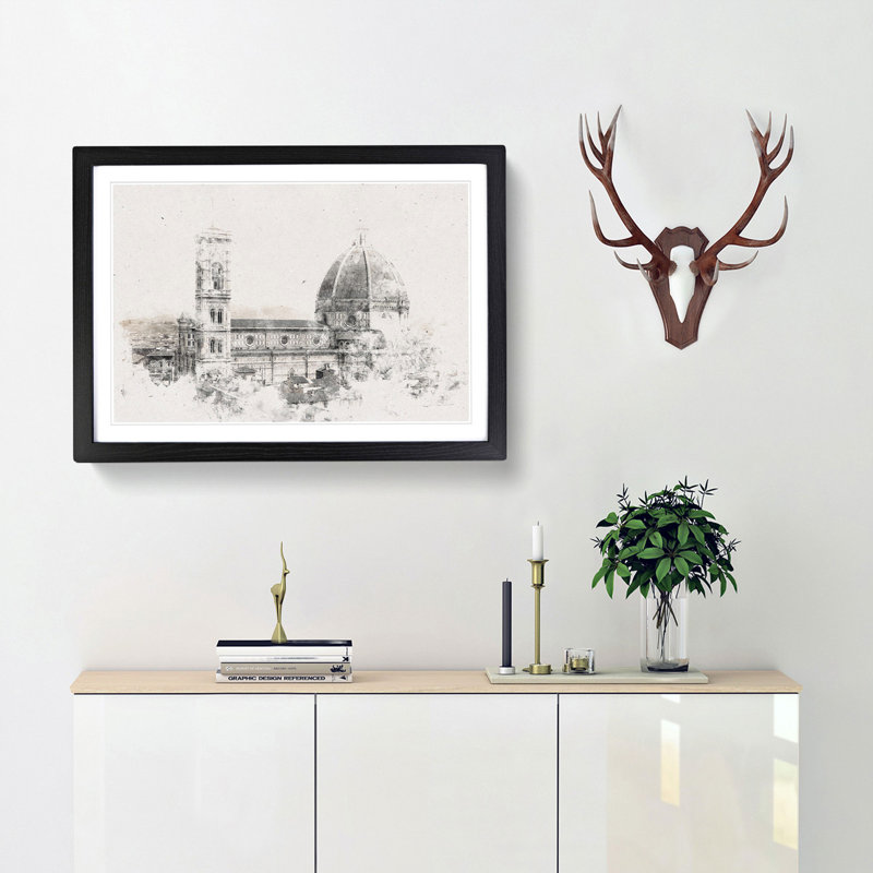 Florence Cathedral in Italy - Picture Frame Painting Print, Black Framed, 45cm H x 63cm W x 2cm D