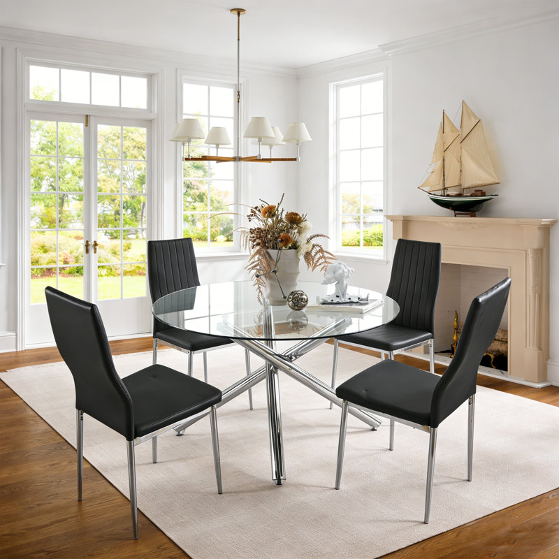 Ensemble 5 pièces de table de salle à manger ronde avec chaises pour 4, 43 pouces moderne