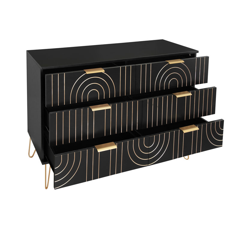 Commode de rangement en bois avec 6 tiroirs et poignées en métal Philisma, Noir