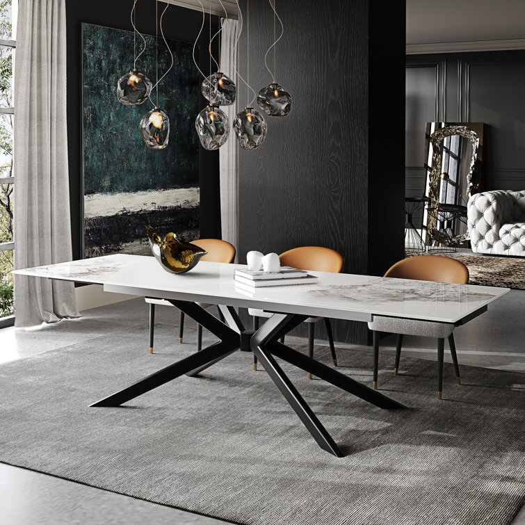 Cerinle 78.74'' to 110.24'' Extendable Rectangular Sintered Stone Dining Table for 8-10