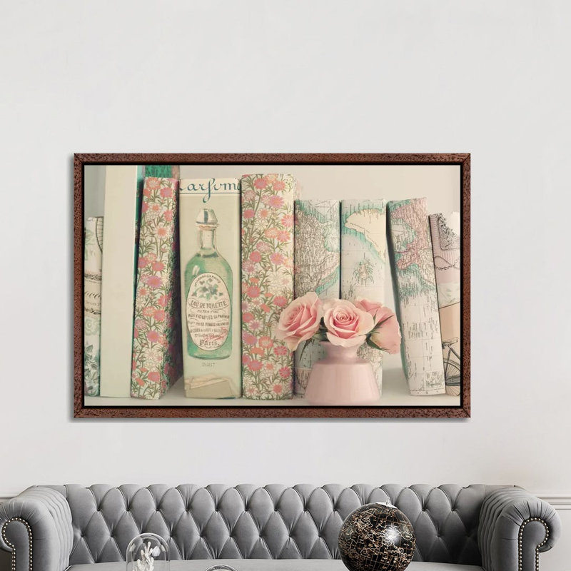 Floral Books by Caroline Mint - Print on Canvas, Classic Brown Wood Framed, 101.6 cm H x 66.04 cm W