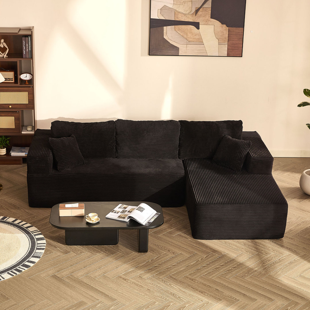 272cm Left Chaise Modular Sectional Sofa Bed, Corduroy, Black