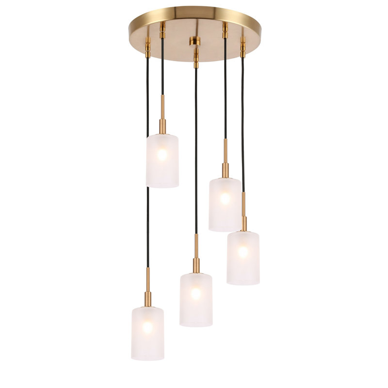 Luminaire suspendu cylindre grappe 5 lumières Herr, Laiton, Halogène