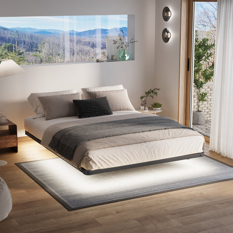 King Black Metal Floating Bed Frame with LED Lights