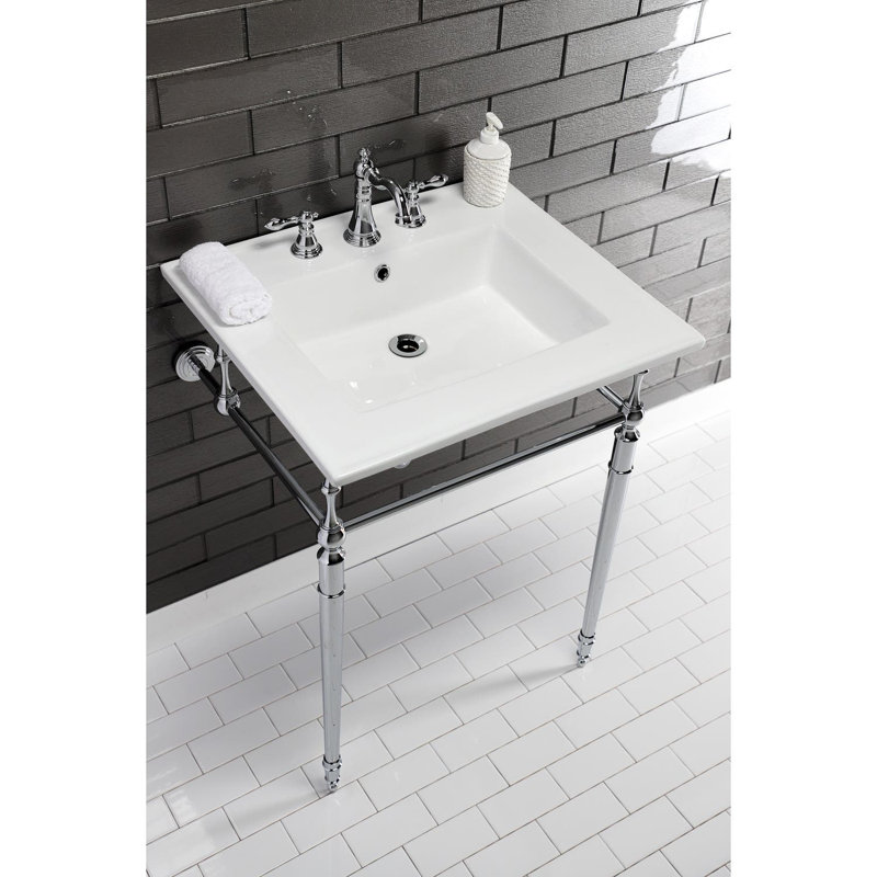 Kingston Brass Edwardian 25-Inch Ceramic Console Sink with Brass Legs (8-Inch, 3-Hole), White/Polished Chrome