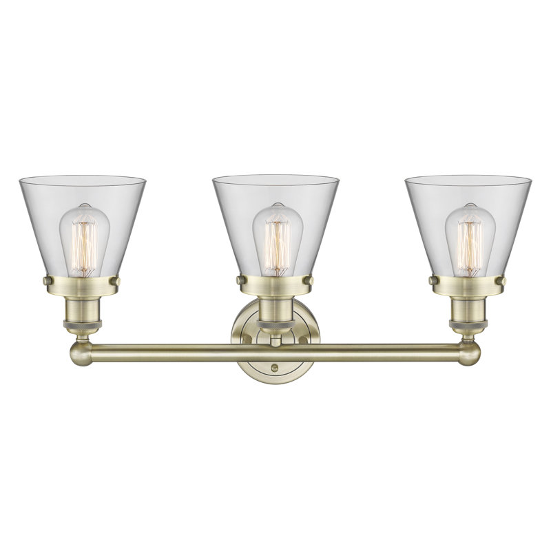 Éclairage de meuble-lavabo à 3 lumières à intensité variable Annamary, Transparent, Laiton antique