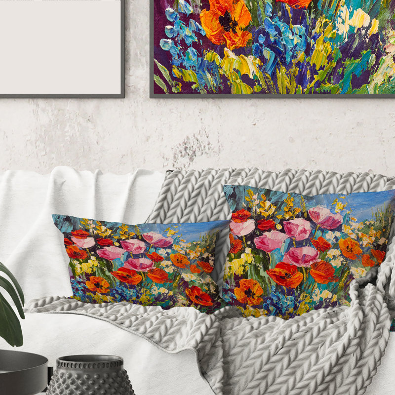 Fleurs printanières colorées - coussin traditionnel imprimé