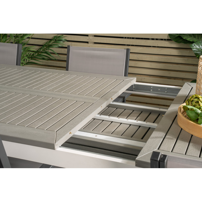 Jayesh 6 - Person Patio Dining Set Extendable Rectangular Table, Black/Grey