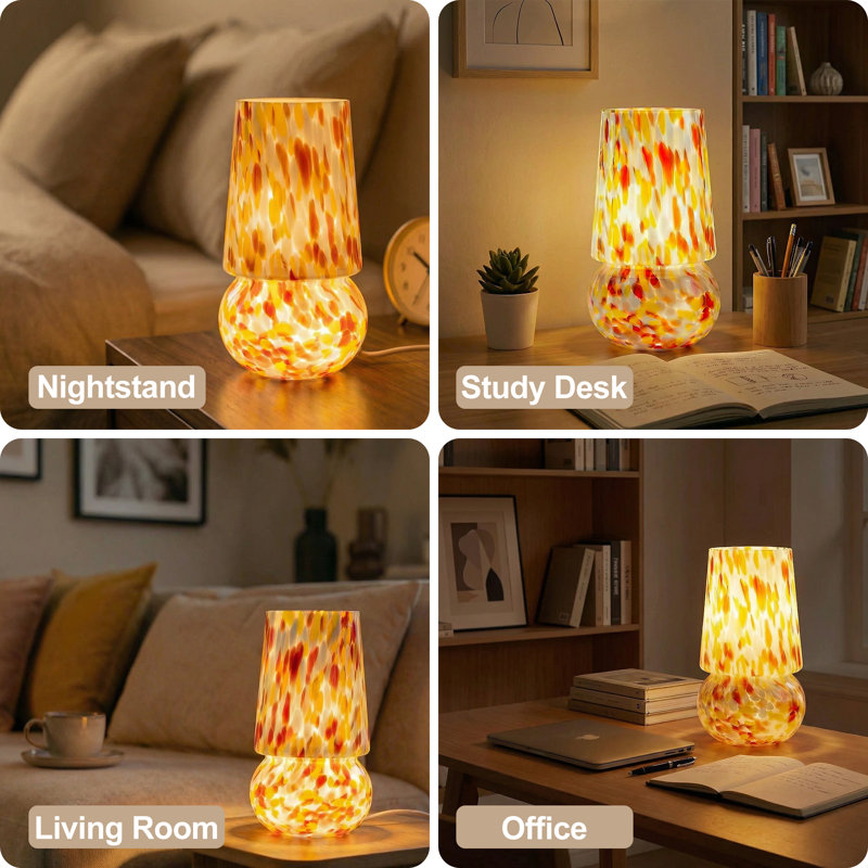 Multicolor Confetti Murano-style Glass Mushroom Table Lamp with Dimmer Switch, Pastel Confetti