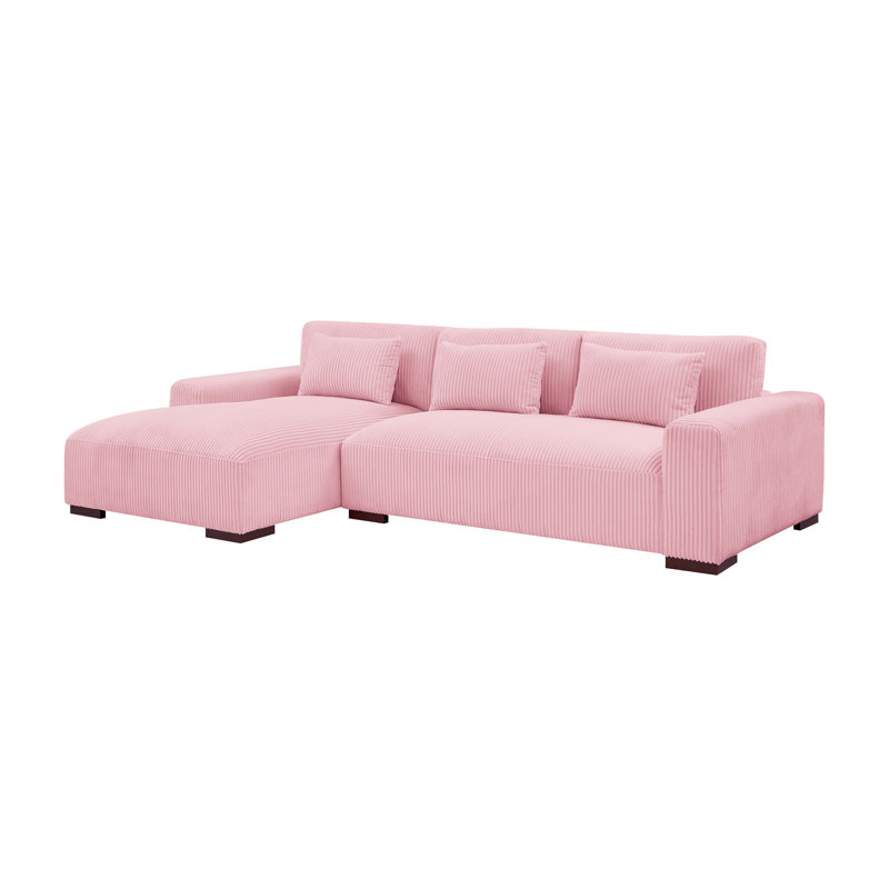 Asyiah 114.5" Wide Microfiber Sofa & Chaise, Left Hand Facing, Pink Corduroy