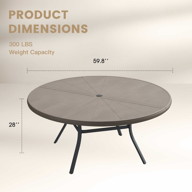 4-Person Aluminum Round Patio Dining Table, Brush Wood Gray, 28" H x 40.6" L x 40.6" W