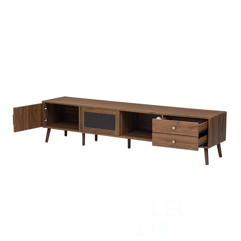 Modern LED TV Stand with Large Storage Drawer, Adjustable LED Lights, and Glossy Entertainment Center for Various TV Sizes, Brown Wood Farmhouse Design