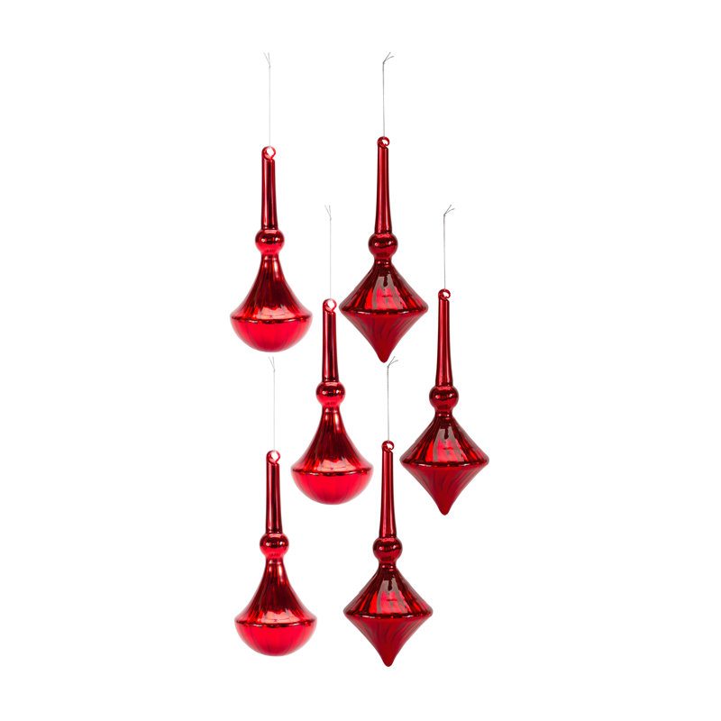 Ensemble d'ornement en verre 6 pièces, Rouge, H 5 po x l 4 po x P 4 po