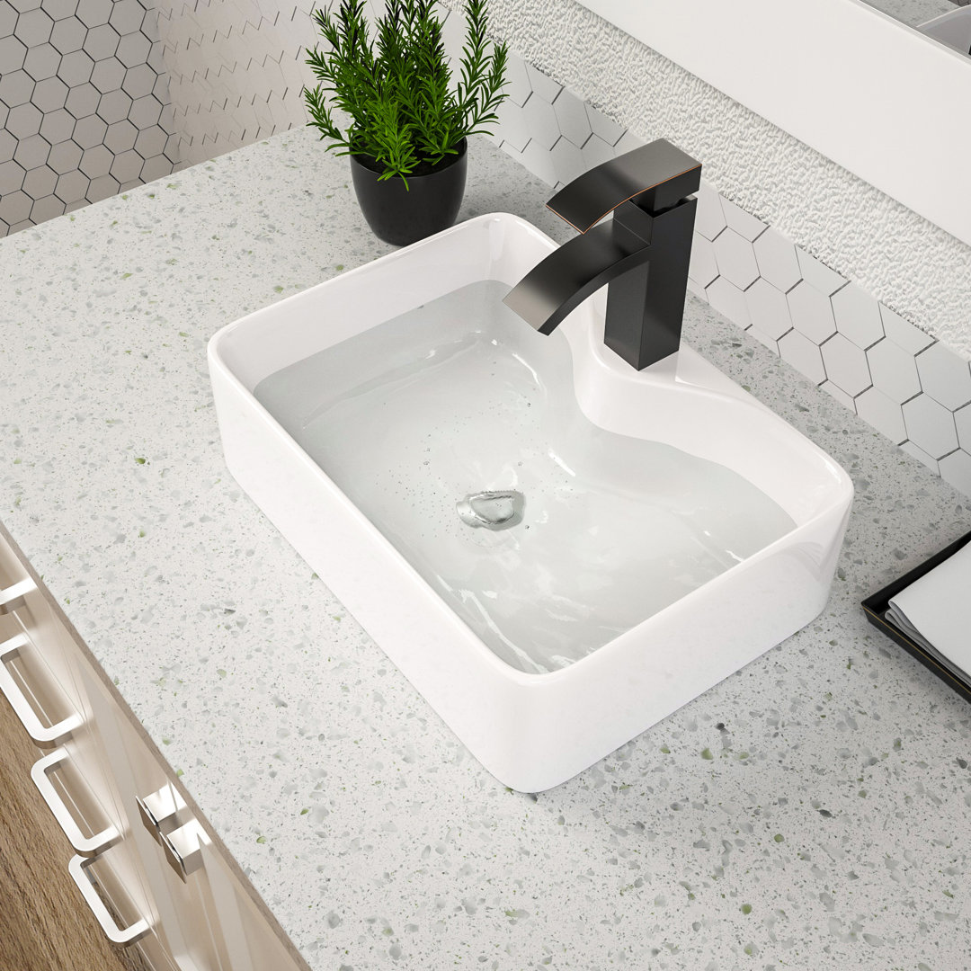 19 x 15 Inch White Ceramic Rectangular Bathroom Sink Bathroom Vessel Sink Above Counter White Porcelain Modern Vanity Sink with Faucet Hole Lordear