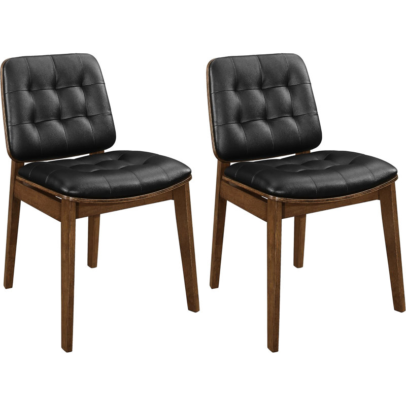 Chaises Mid-Century modernes (2) - Siège noir, noyer naturel, dossier noyer