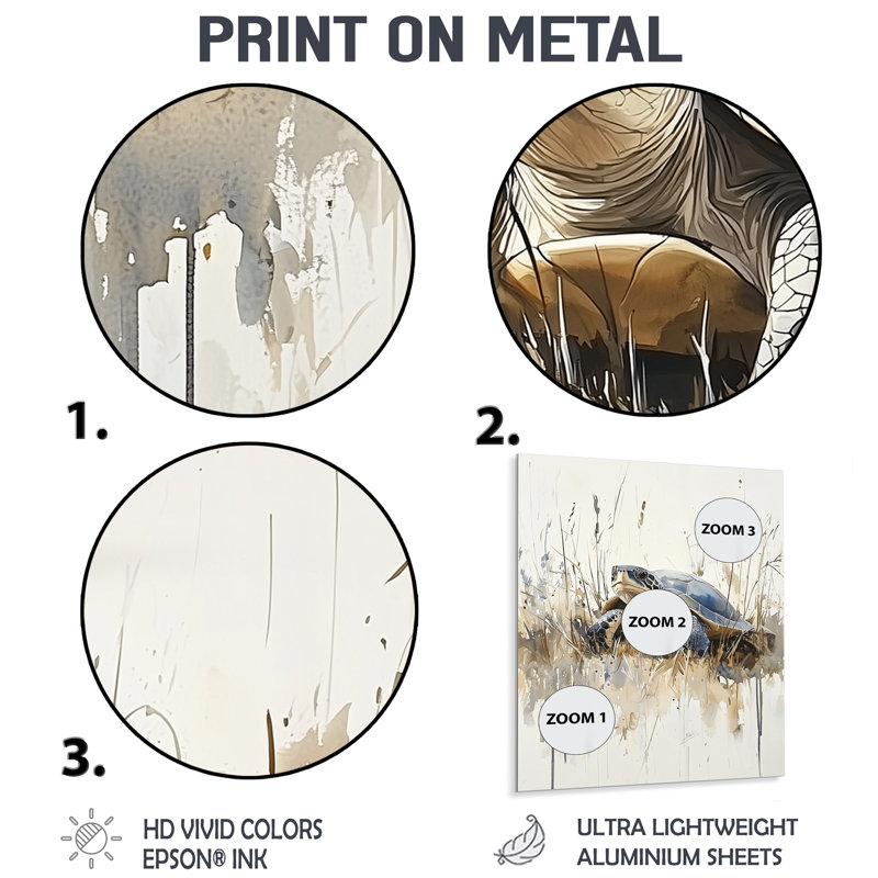 Aquarelle de tortue par la mer I - animaux, impression murale en métal, H 32 po x l 16 po