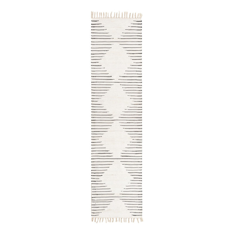 Tapis vert en coton tissé à plat à la main à motif géométrique Albertas, Tapis de couloir 2 pi 7 po x 10 pi