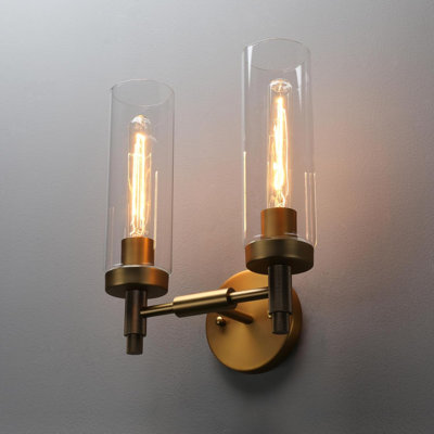 Phansthy Rustic Industrial Wall Sconce Light With Clear Glass Lampshade, Double Sconce Antique Design For Modern Farmhouse Decor