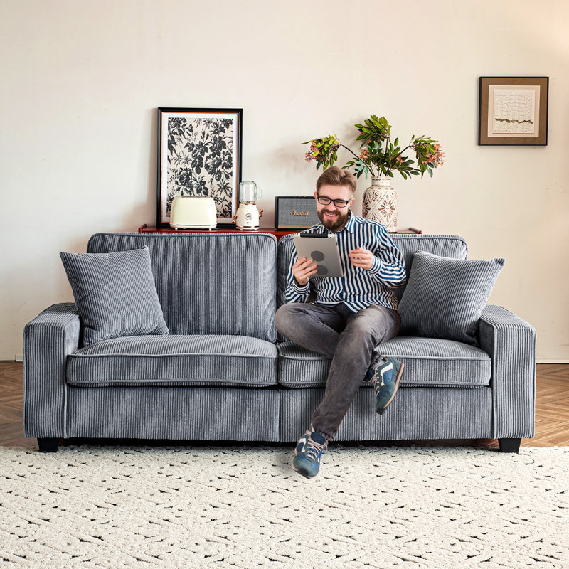 35"W Corduroy Loveseats In Green, Gray