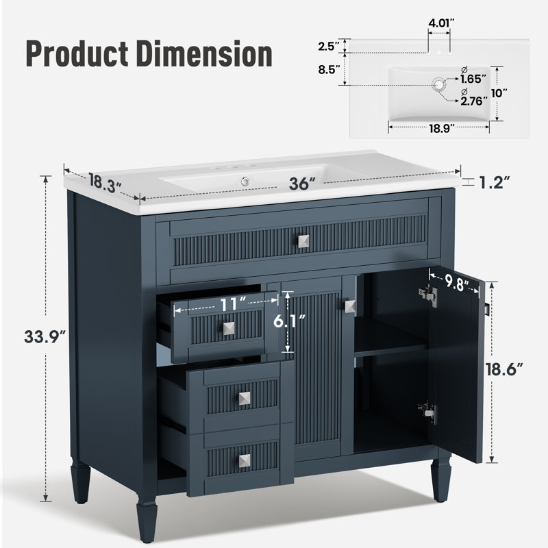 Meuble-lavabo 36 po, Bleu gris anthracite