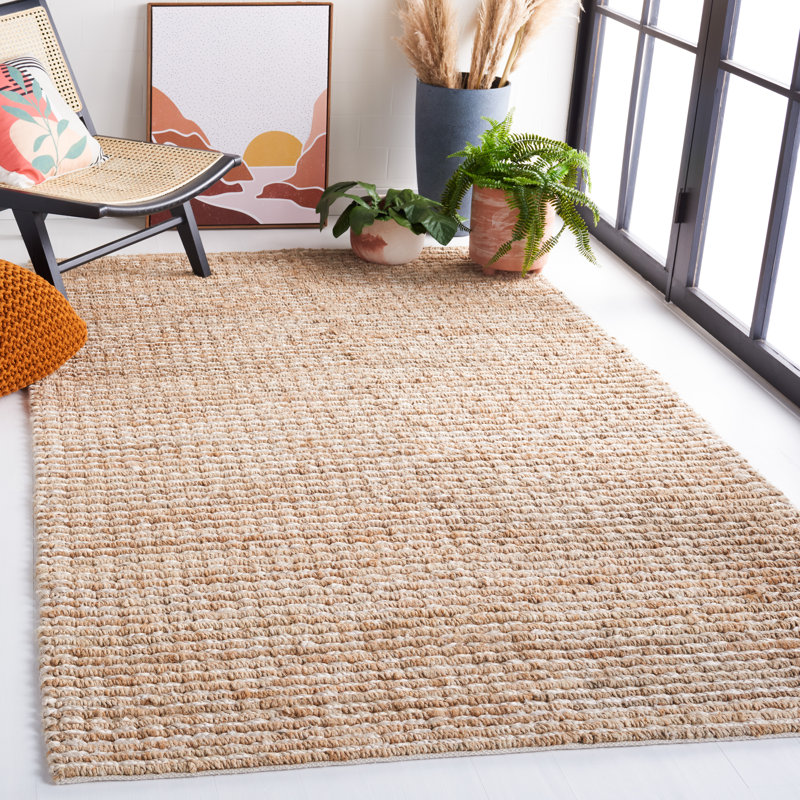 Jamesyn Natural Fiber Hand Woven Jute Striped Rug, Rectangle 8' x 10'