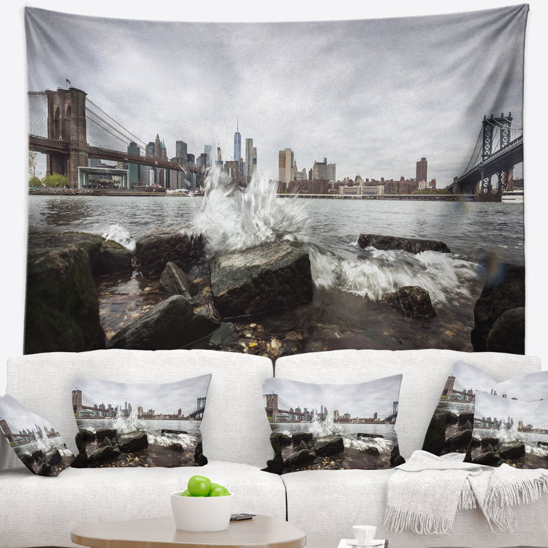 Tapisserie de style horizon avec ponts brooklyn manhattan, H 50 po x l 60 po