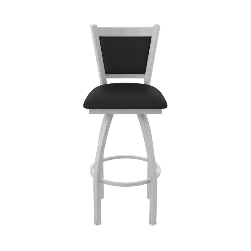 Tabouret pivotant Hadleigh, Vinyle noir, Nickel anodisé, Tabouret de bar (siège d’une hauteur de 30 po)